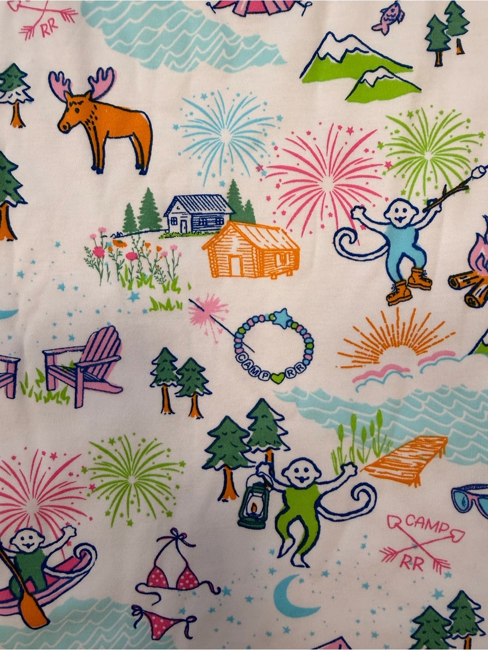 Roller Rabbit White Kids Pajama Set with Multicolor Camp Prints